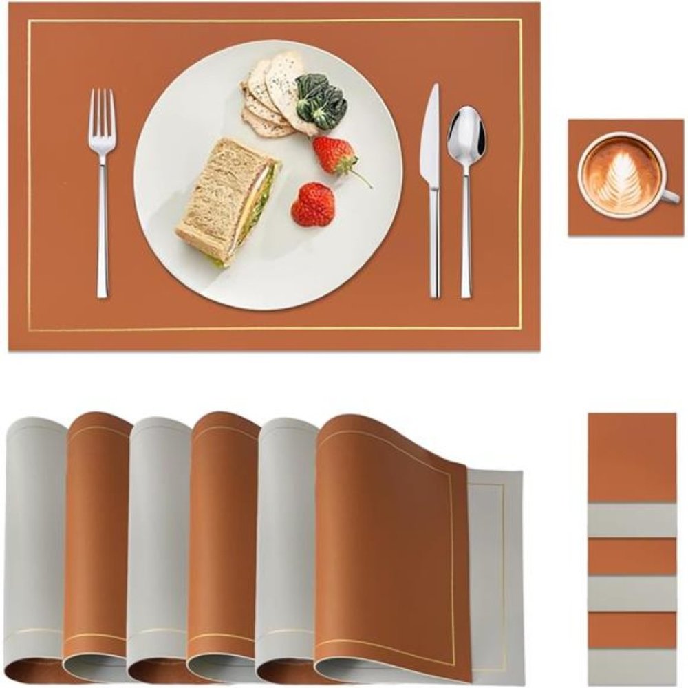 Leather Placemats Set Of 6 Reversible Table Mats Heat Resistant Waterproof NEW